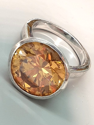 925 Silver Ring Solitaire Statement Large/High Ring Head Quartz RG 60/19mm