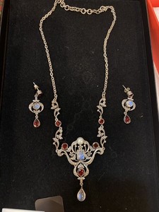 Nicky Butler "MOONSTONE GARNET NECKLACE WITH EARRINGS"