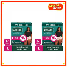 Depend Fresh Protection Incontinence Underwear for Women, Adult, L, 17 Ct, 2pk