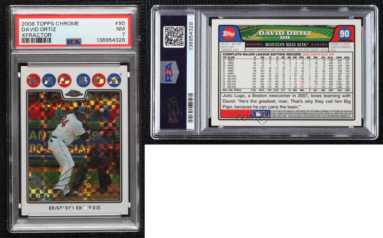2008 Topps Chrome X-Fractor David Ortiz #90 PSA 7 HOF 8we view 3