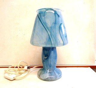 Lampe de table champignon verre Murano blanc bleu Tinsel style vintage 70/80's