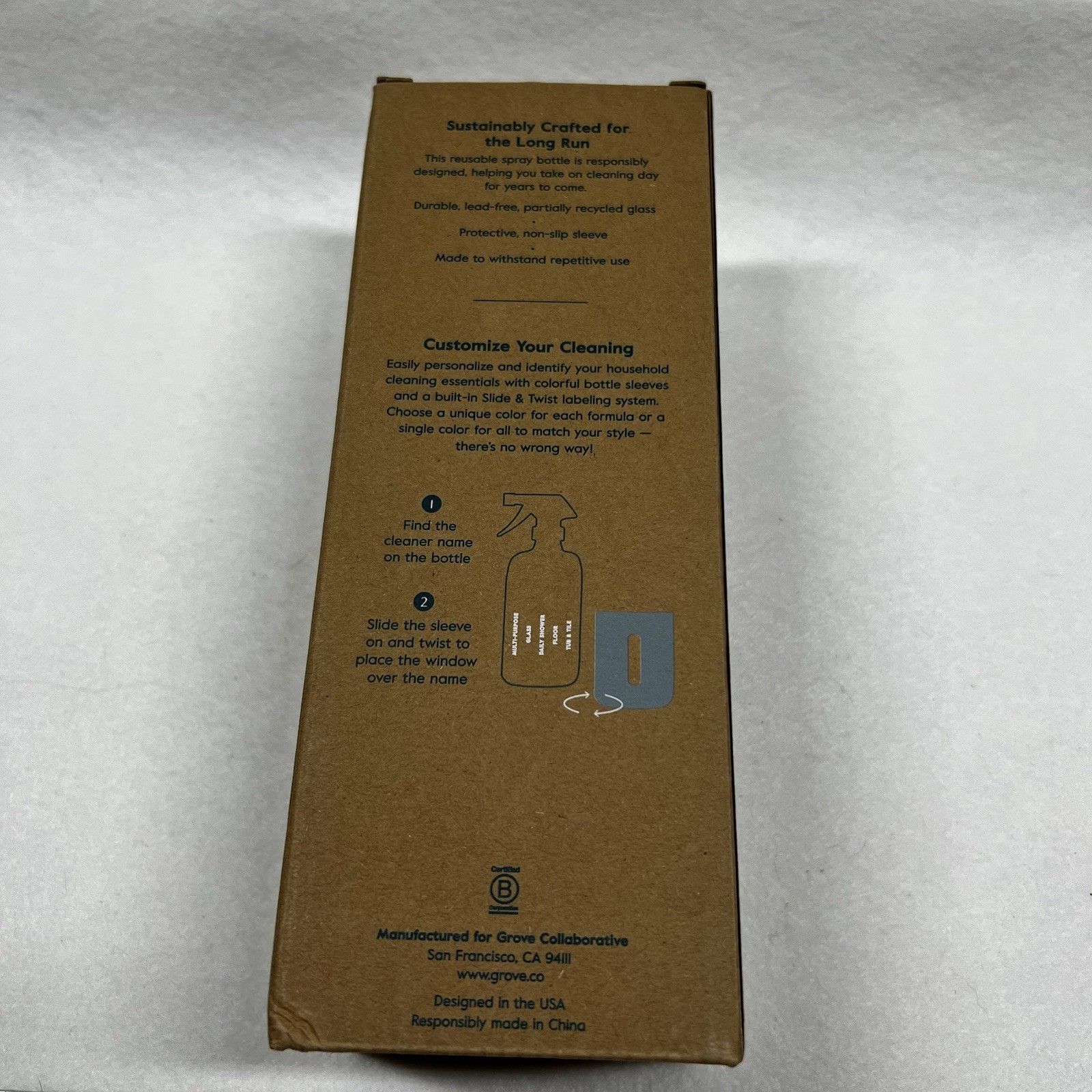 Grove Co Reusable Glass Spray 16oz Bottle with Non Slip Polished Gray Sleeve