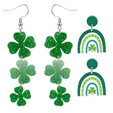 St. Patrick's Day Earrings for Women - Irish Shamrock Acrylic 3 inches, Green