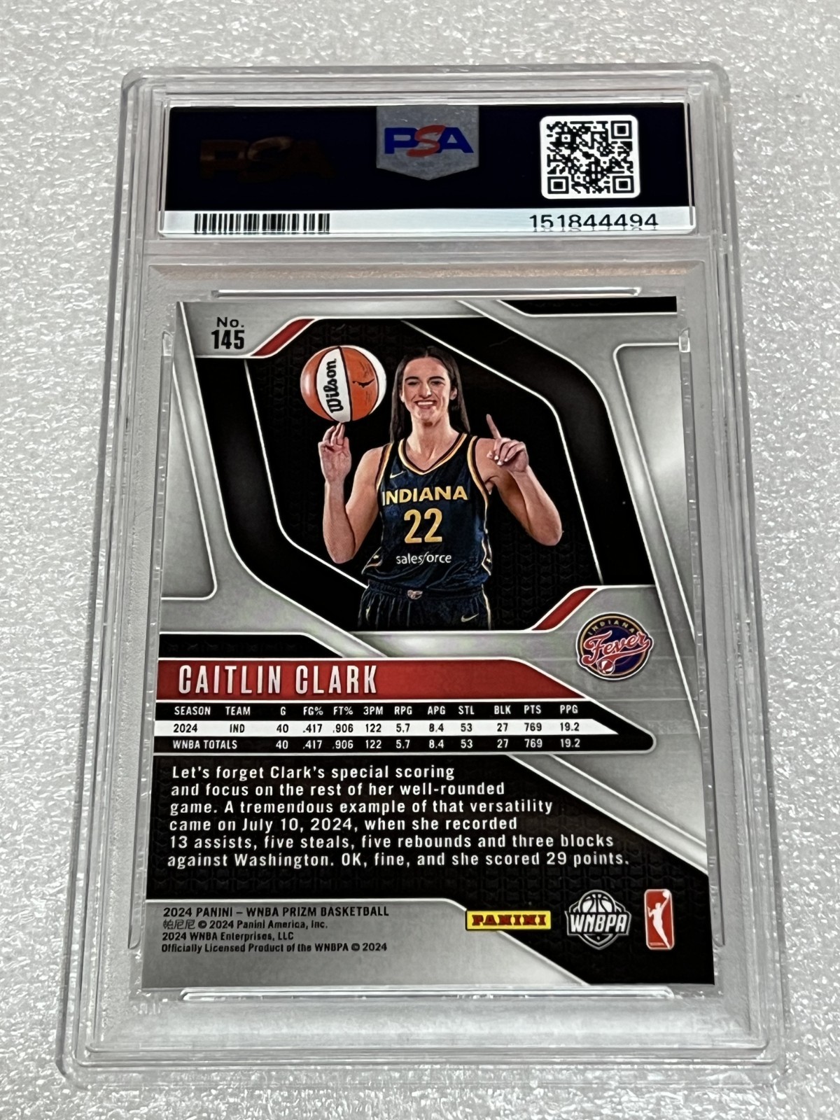 2024 Prizm WNBA Caitlin Clark #145 Rookie Card PSA 10 view 2