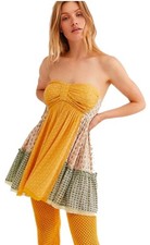 Free People Yellow Patchwork Strapless Tunic Festival Boho Dress Straps Women’s