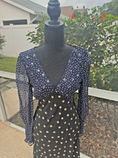 RIXO London Edgy Dress Womens Erin Star Printed Silk Dress Black Blue