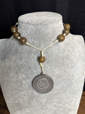 Greek Komboloi Worry Beads With Large Pendant Of Mahatma Gandhi & Globe On Back.