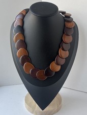 Wood Necklace Various Shades Brown Vintage BOHO Discs Circles Round Collar 21