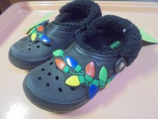 New Crocs Classic Lined Holiday Lights Clog J2 kids 12 Black/Multi