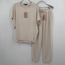 Quince Brushed Short Sleeve Lounge Tee and Joggers Matching Set size S Women's