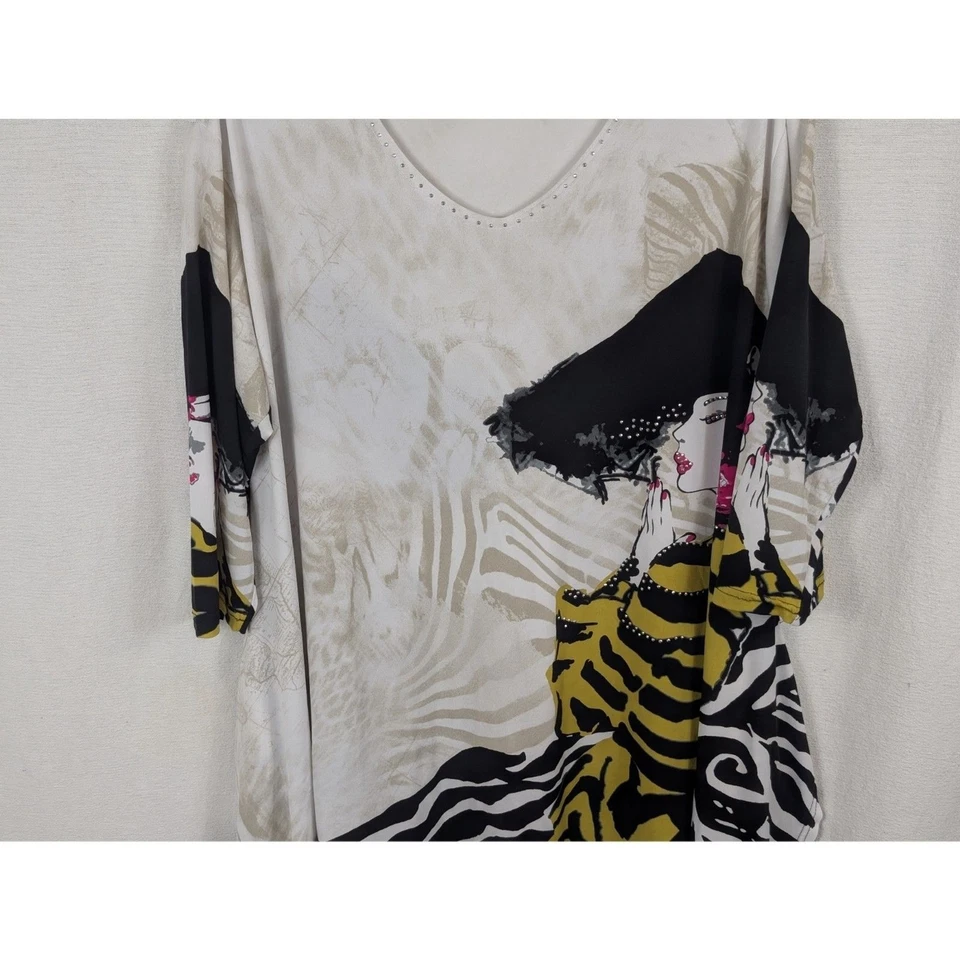 Camisa para mujer Valentina Signa diseño gráfico artístico manga 3/4 talla XL Foto 3 de 4