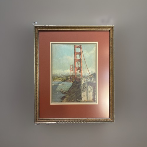 MCM Vtg Art Don Davey1968 San Francisco Golden Gate Bridge Wood Frame 17 3/8” T