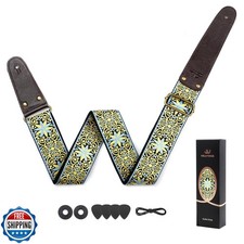 WELAIYOOUQ Guitar Strap, Embroidered Cotton Guitar Straps, Double Sided Leath