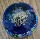 VTG Murano Italian Millefiori Blown Glass Paperweight Cobalt Blue ARIES Zodiac