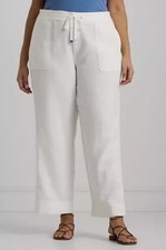 Lauren Ralph Lauren Women's Pants 100 Linen Wide Leg Pocket White Size 18