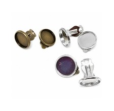 12mm Clip On Earring Findings | Nickel Free Cabochon Bezel Settings | Antique Br