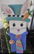 White PlankBunny With Striped Tie The Round Top Collection Outdoor Metal Stake