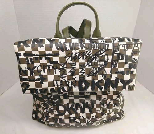 DKNY Olive Green Tilly Graffiti Fold Backpack - Picture 8 of 24