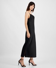 Anne Klein NWT Women's Cowlneck Side-Slit Slip Dress Black Size 8 SALE $119