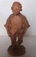 Antica Scultura Pescatore con rete da pesca Manifattura Sicilia Caltagirone