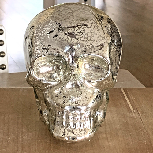 Crackle Mercury Glass Style Skull Skeleton Head Halloween Decor