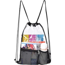 Clear Drawstring Bag Backpack for Women Men Sport Festival Travel Work Concert