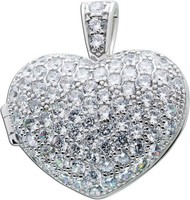 AnhäNger Herz Medaillon Silber 925 Weisse Zirkonia