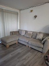 OX3 L Shape Corner Sofa Linen, 3-Seater Sectional Couch with Chaise Lounge, Grey