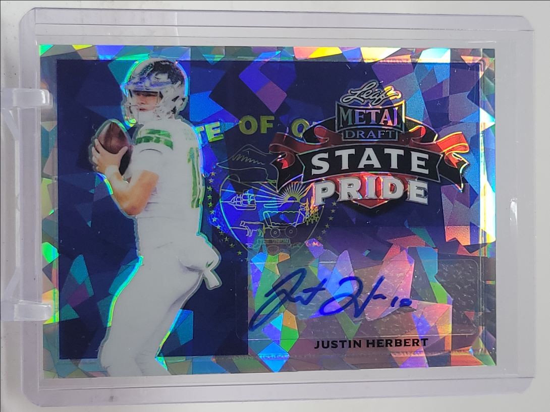 Justin Herbert Leaf Metal Draft State Pride Autographs #SPJH2 Silver Crystal