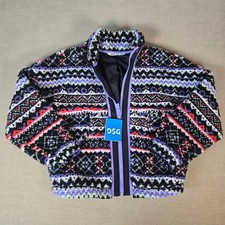 DSG Girls Cozy Fleece Full Zip Jacket Small 8-9 Funky Fair Isle Youth Outerwear