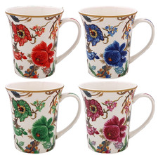 SET OF 4 CHINA MUGS ANTHINA ORIENTAL FLORAL COFFEE TEA CUPS MUG SET GIFT BOX