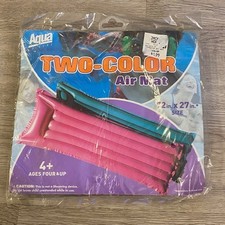 Vintage AQUA 2001 Deluxe Reversible Air Mat Pool Float Pink Teal 72x27 NOS