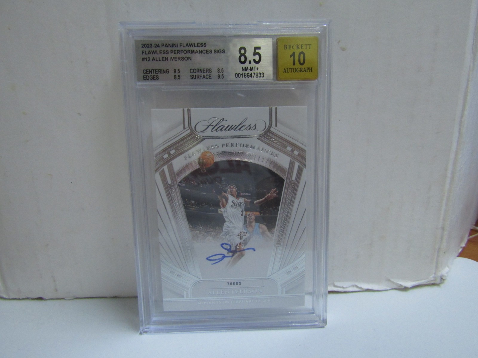 BGS 8.5 2023-24 Flawless #12 Allen Iverson Performances On Card Auto /25 76ers