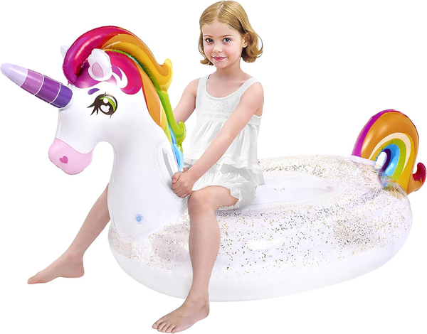 Joyin Wasser Pool Luftmatratze Kinder, Aufblasbare Einhorn Pool Floß Mit Glitzer-image