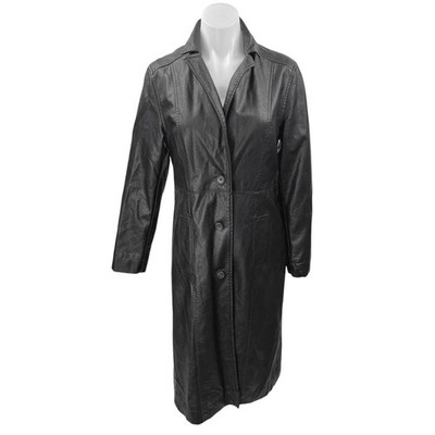 Urban Outfitters Black Faux Vegan Leather  Button Up Long Coat Rain Jacket Sz S