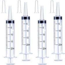 4 Pack 20mL Large Syringe for Liquid with Tip Cap, Plastic 20mL, transparent