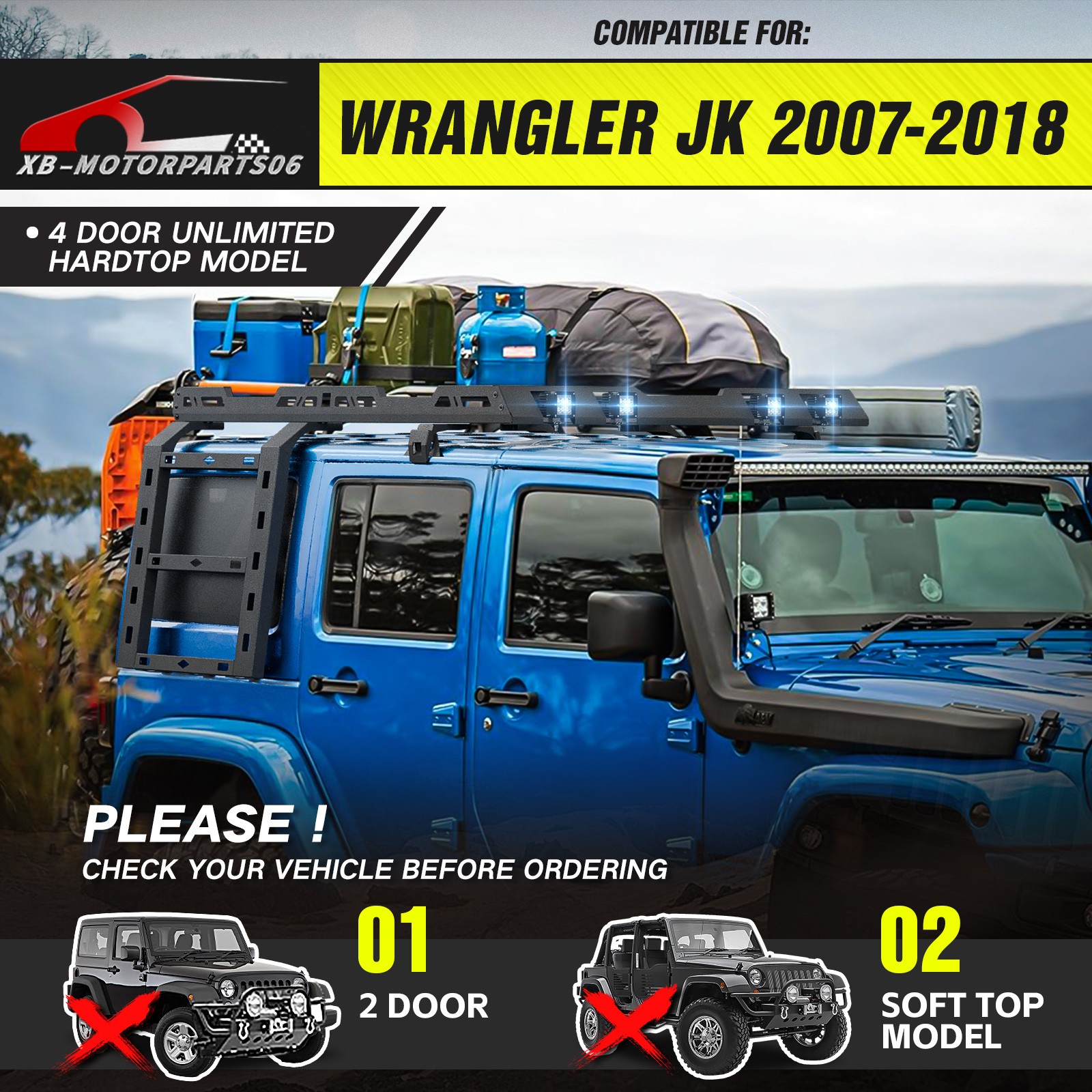 Roof Rack Hard Top Cargo Basket For 2007-2018 Jeep Wrangler JK 4 Doors Hardtop