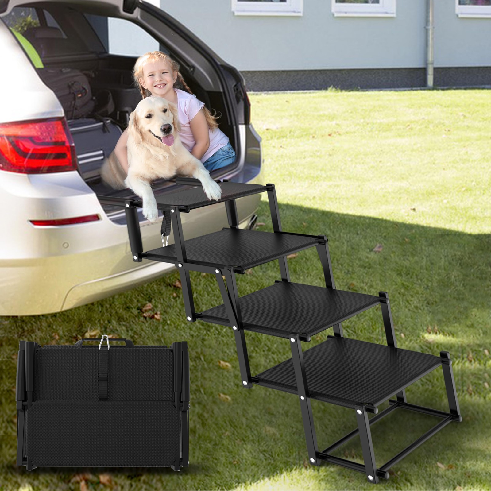 Extra Wide Foldable Dog Ramp for Car with Non-Slip Surface