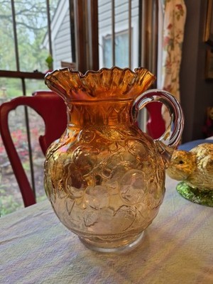 1912-1925 Fenton Apple Tree Marigold Carnival Glass Water Pitcher