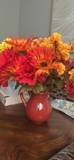 Fabric Daisy Flower Bundle Red and Yellow Arrangement in Red Vase