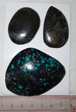 Turquoise Stone Flat Free Form Cabochon 263 Carat 3 pieces 52.6 gram