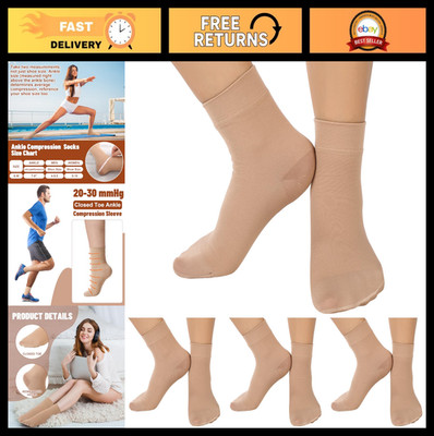 4 Pairs Ankle Compression Socks 20-30 mmHg Closed Toe Support Sleeve for Men & W