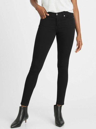 Banana Republic Petite Mid-Rise Skinny Fade-Resistant Ankle Jean, Size 27P Black - Picture 2 of 5