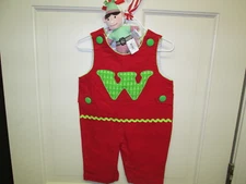 Mud Pie Initial Baby "W" Red Corduroy Longall and Christmas Rattle, 0-6 Mos, NWT