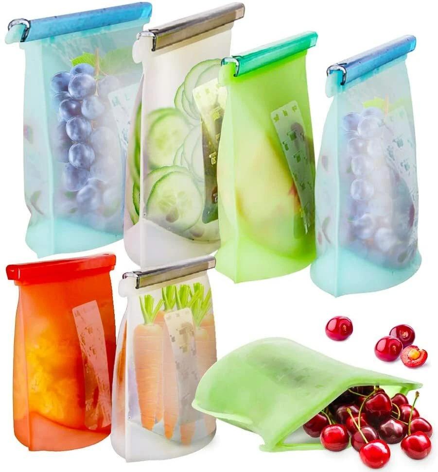 Reusable Silicone Food Storage Bags 7 Pack Airtight Seal Food