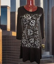 Nine West Floral Sweater Dress L/S BROWN/BLACK Fit Flare Womens -S SMALL