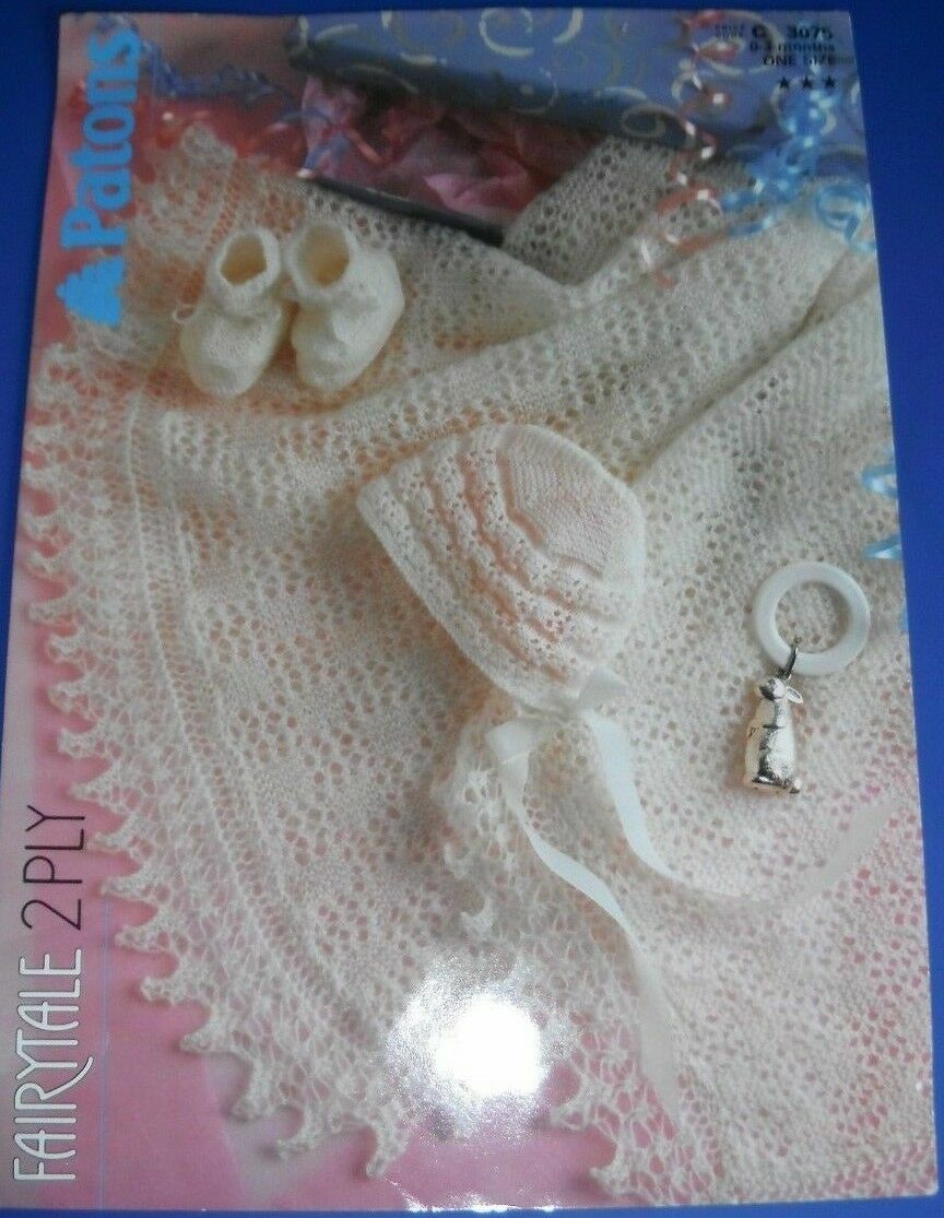 Patons baby Shawl Bootees Bonnet Knitting Pattern 3075 UK