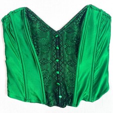 NWT Vtg 90s Lore Emerald Green Black Lace Silk Tux Bustier Corset sz S