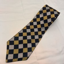 Paul Fredrick Men's Gold Silver Blue Diamond Pattern Silk Tie
