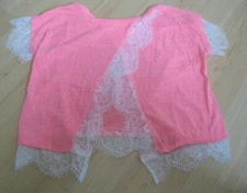 NEW Girls L 6/7 Coral KIDDO Katie CROP OPEN BACK TOP Slub Knit LACE BLOUSE Tee